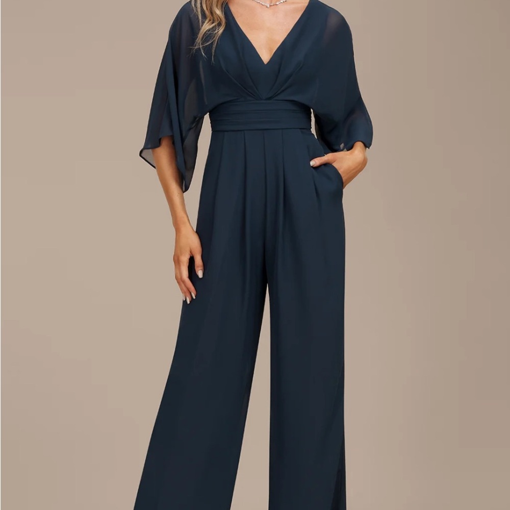 Jumpsuits V-Neck Floor-Length Chiffon Evening Dress With Pleated #275301